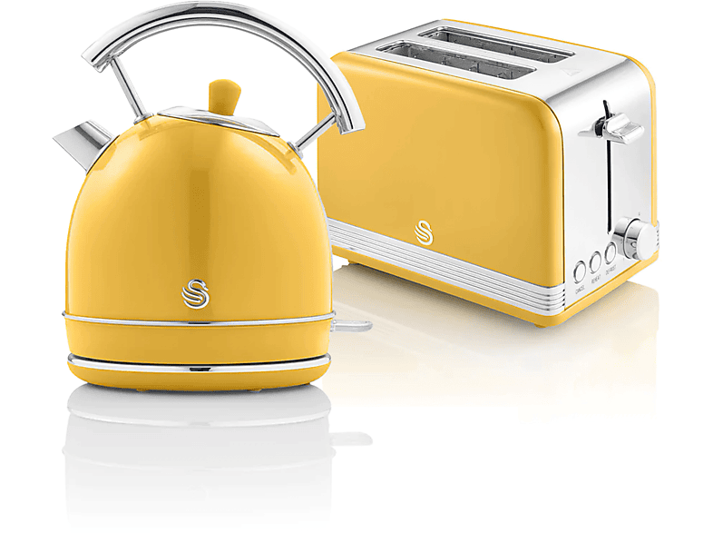 SWAN Retro STP7050YELNEU Set (850 Watt, und 2) Schlitze: Wasserkocher Toaster Gelb