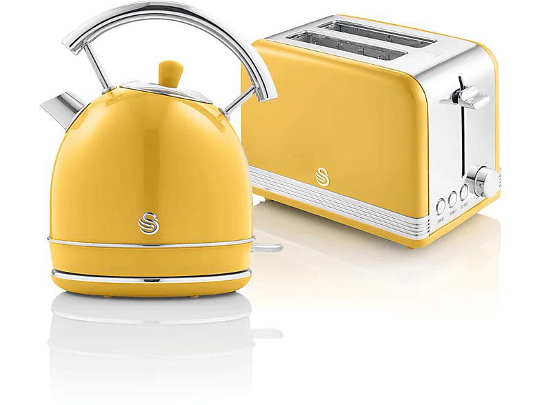 SWAN Retro STP7050YELNEU Set Toaster und Wasserkocher Gelb (850 Watt