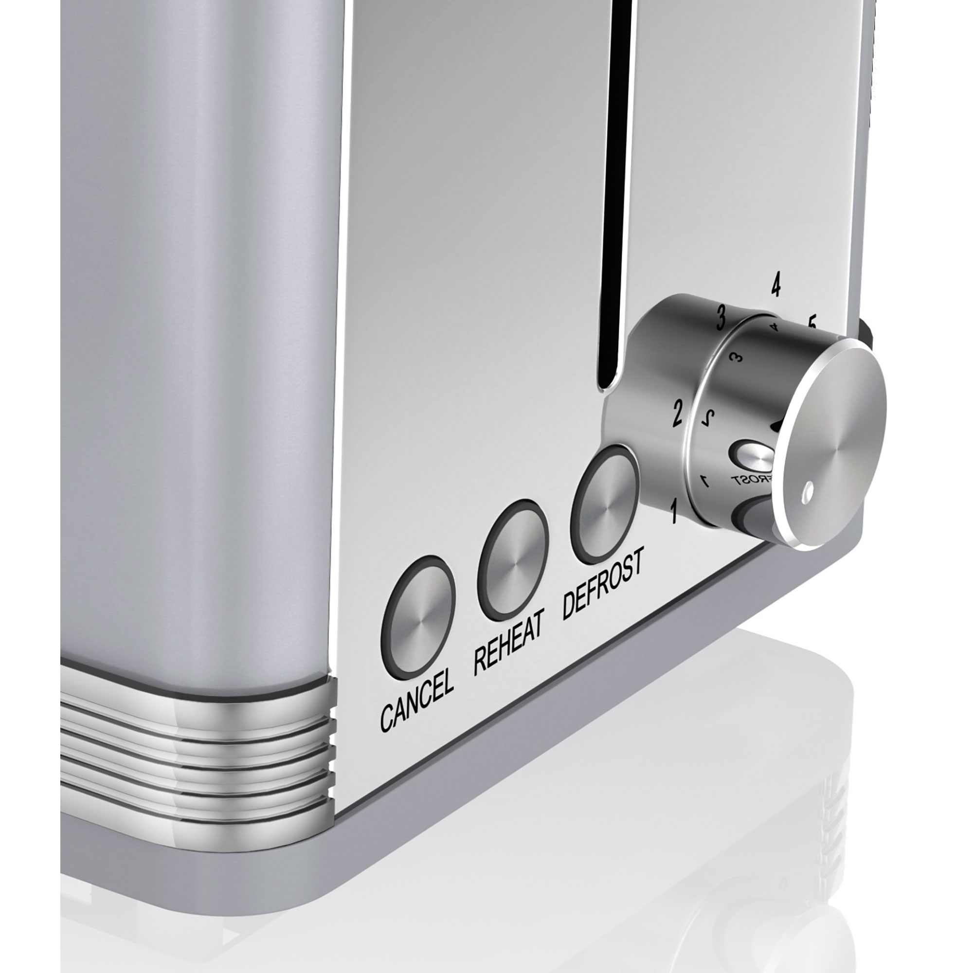 Nahaufnahme des Bedienfelds eines Toasters mit Knöpfen.