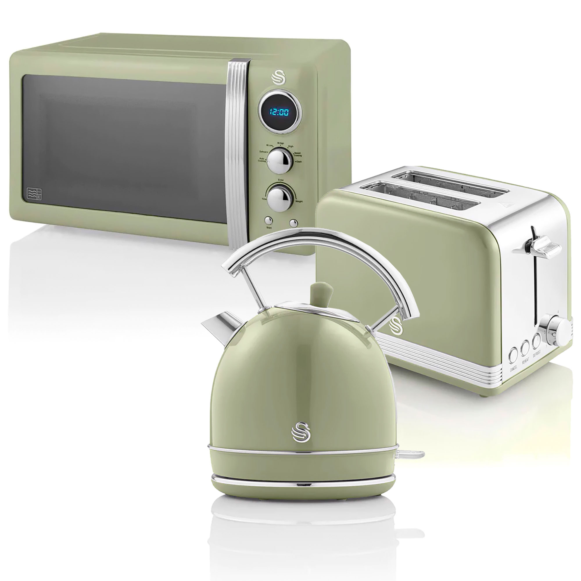 Wasserkocher (850 Toaster STRP2070GNEU Retro SWAN Schlitze: und Watt, 2) Grün Set