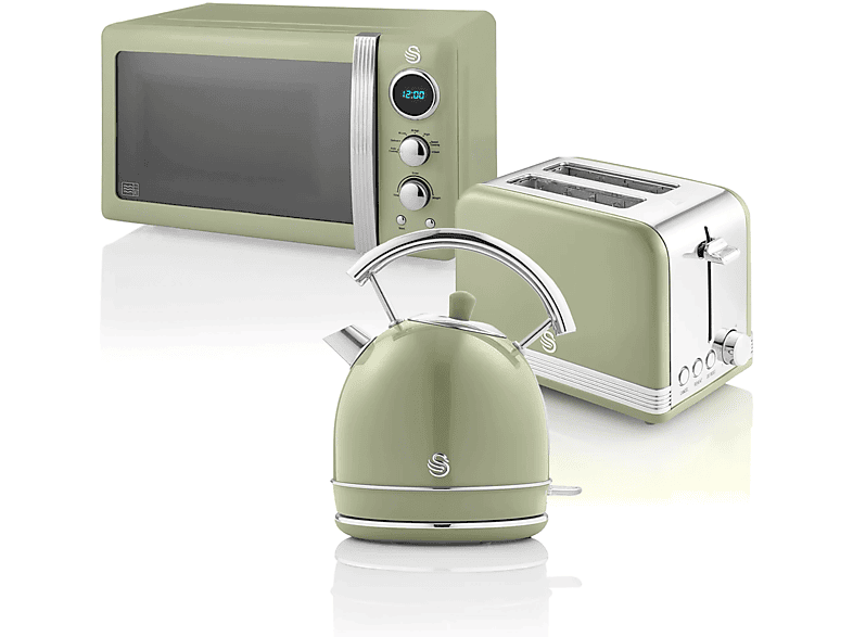 SWAN Retro STRP2070GNEU Set Toaster und Wasserkocher Grün (850 Watt, Schlitze: 2)