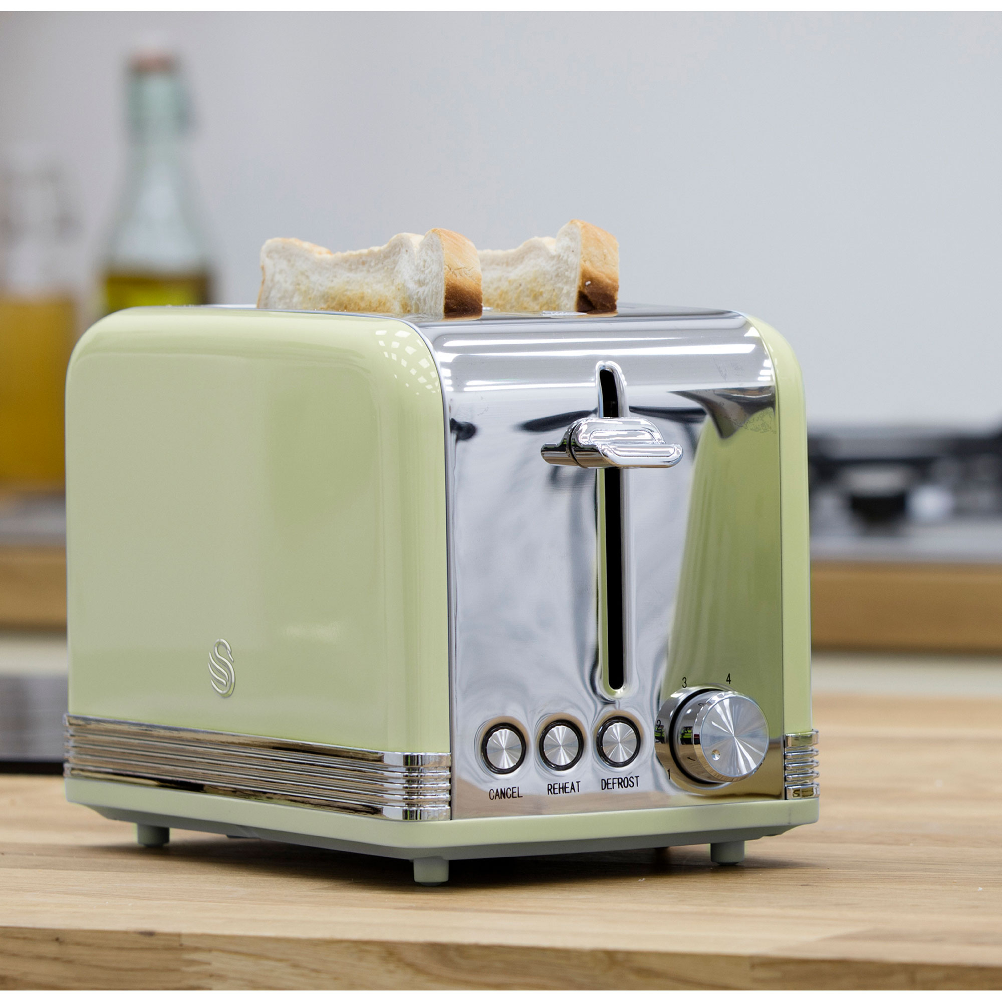 SWAN Retro STRP2070GNEU Set Toaster Grün (850 Watt, Wasserkocher 2) Schlitze: und