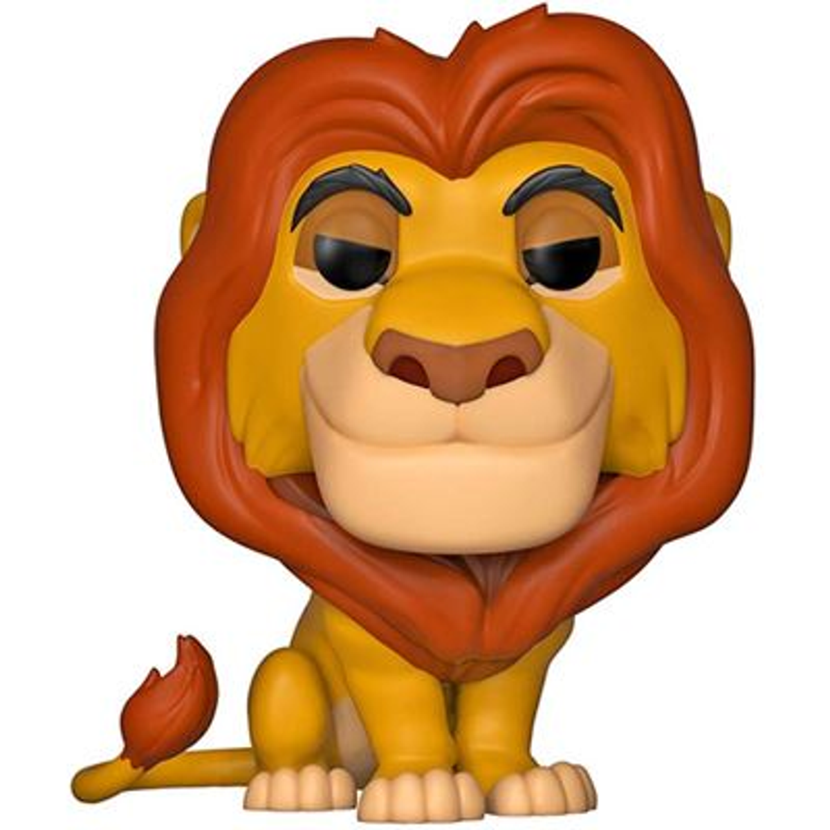 Una figura Funko Pop di Simba da Il Re Leone, in posizione seduta con una grande criniera.