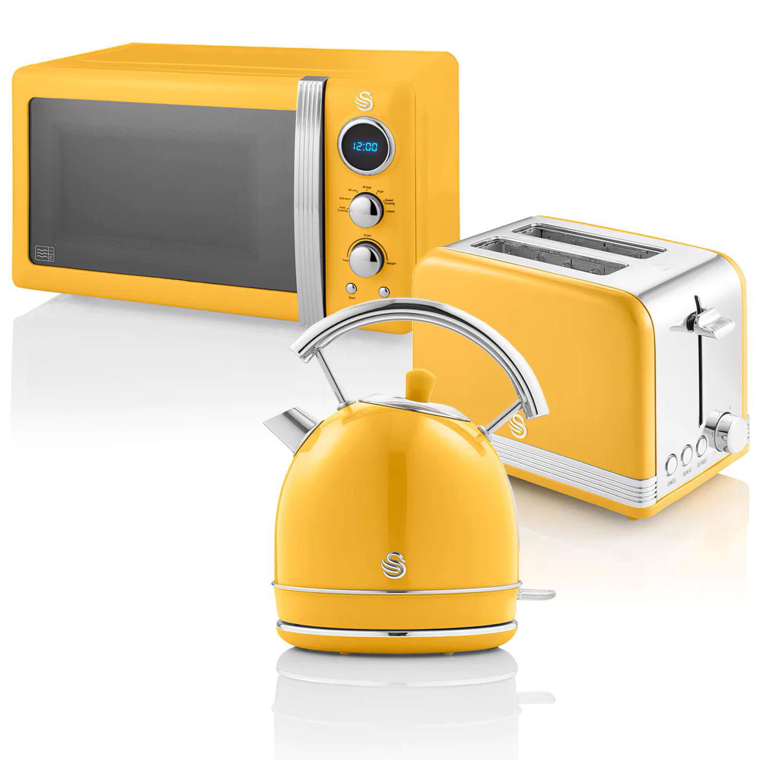 Watt, (850 Toaster STRP2070YELNEU 2) Schlitze: und Gelb Wasserkocher SWAN Set Retro