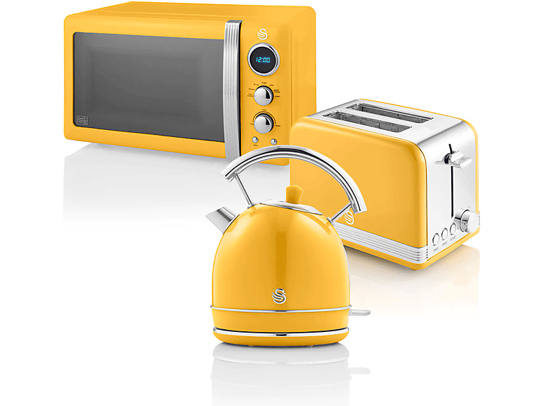 2) Retro Schlitze: Toaster und (850 STRP2070YELNEU Set Gelb SWAN Watt, Wasserkocher