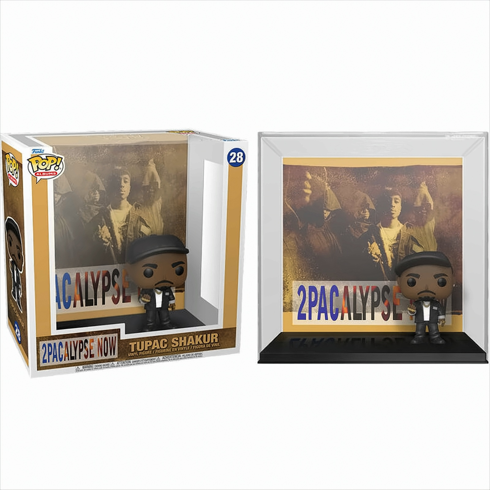 Zwei Funko Pop Figuren von Tupac Shakur in Boxen. Eine ist in einer Box und die andere wird draußen angezeigt.