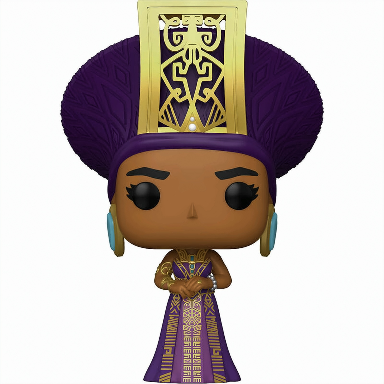 Figura Funko Pop! di una donna con i capelli viola e un copricapo dorato.