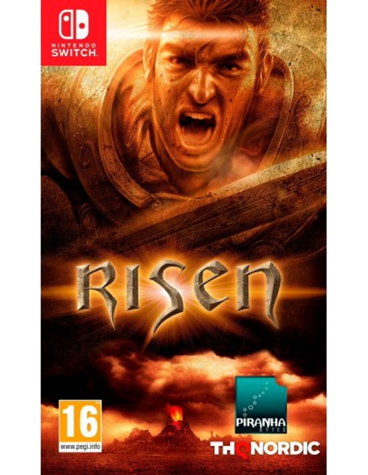 Okładka gry 'Risen' na Nintendo Switch, przedstawiająca osobę krzyczącą w dramatycznej pozie.