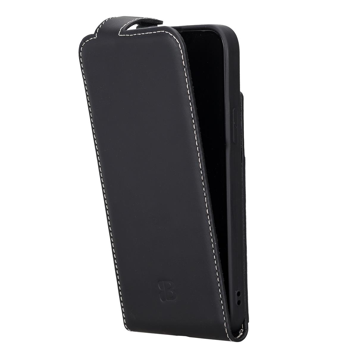 iPhone Schwarz Plus, Leder, Flip BURKLEY aus Handytasche 14 Flip-Case Cover, Apple,