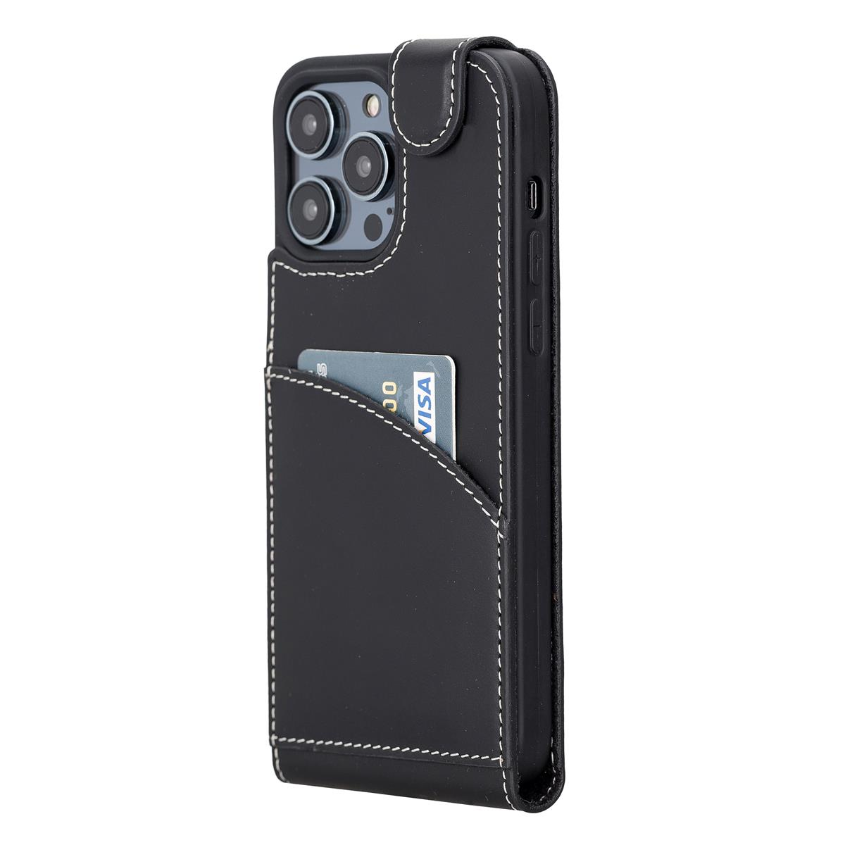 BURKLEY Flip-Case 14 Pro Handytasche Schwarz Apple, aus Flip Leder, Cover, iPhone Max