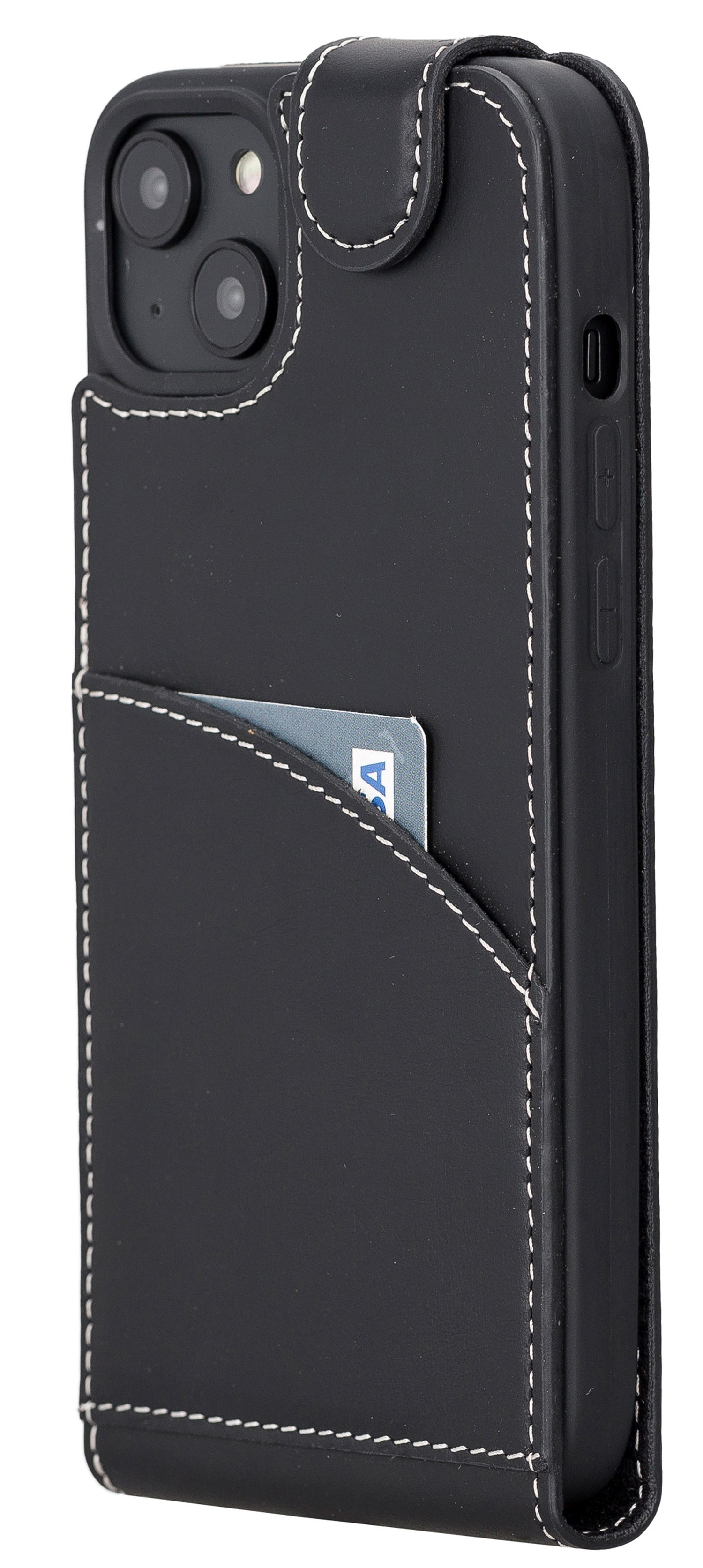 BURKLEY Flip-Case Apple, Schwarz Leder, Plus, Cover, 14 iPhone Flip aus Handytasche