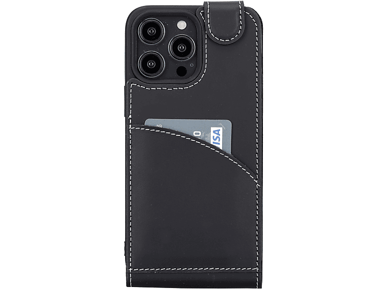 BURKLEY Flip-Case 14 Pro Handytasche Schwarz Apple, aus Flip Leder, Cover, iPhone Max