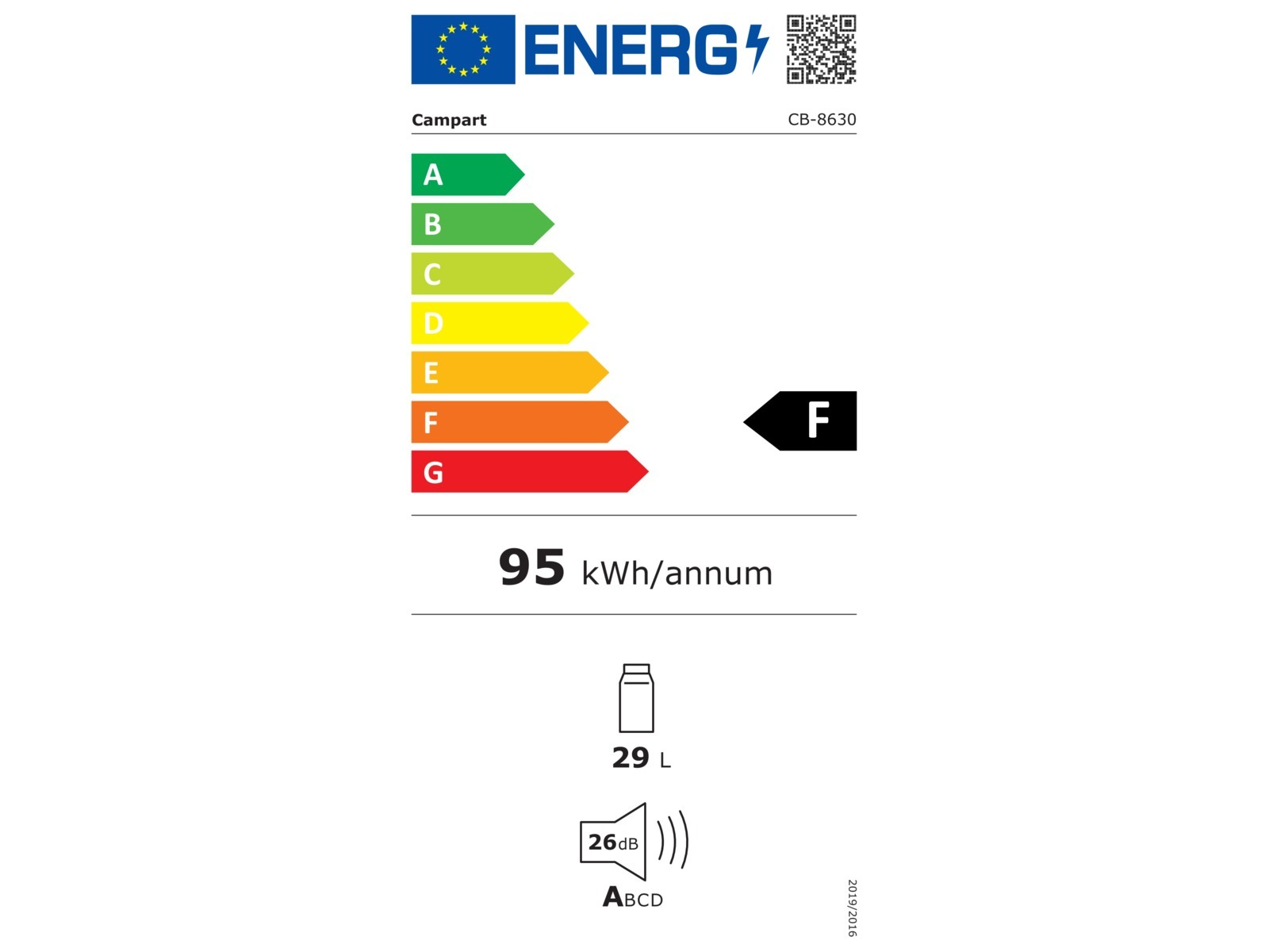 Ein Kühlschrank-Energielabel mit der Energieeffizienzklasse F.