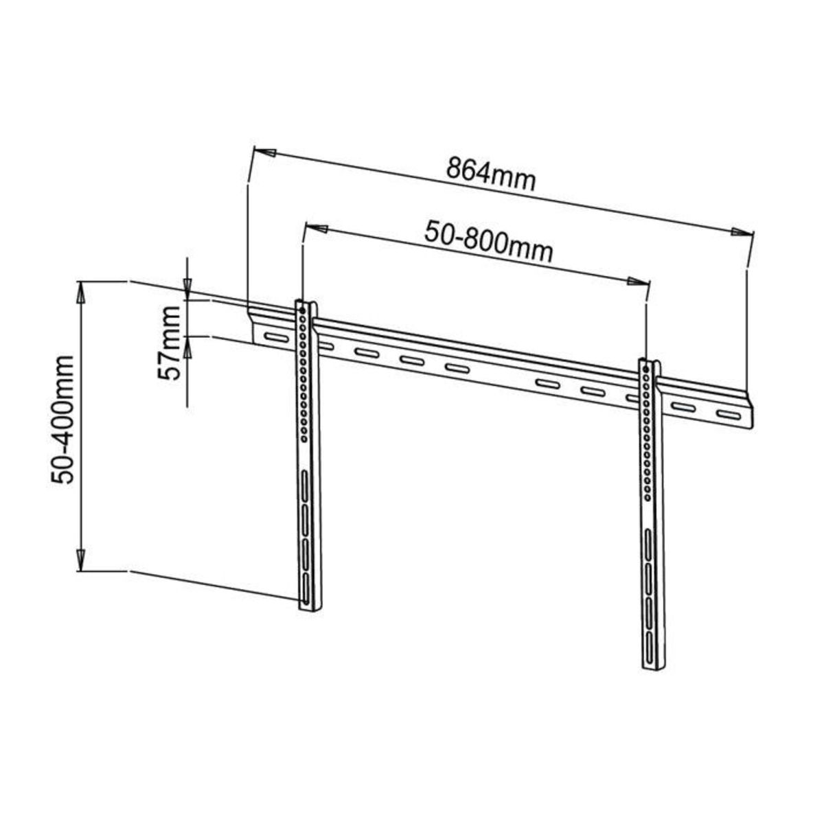 Technical drawing of a wall mount bracket with dimensions. Shows measurements in mm and the bracket's design.