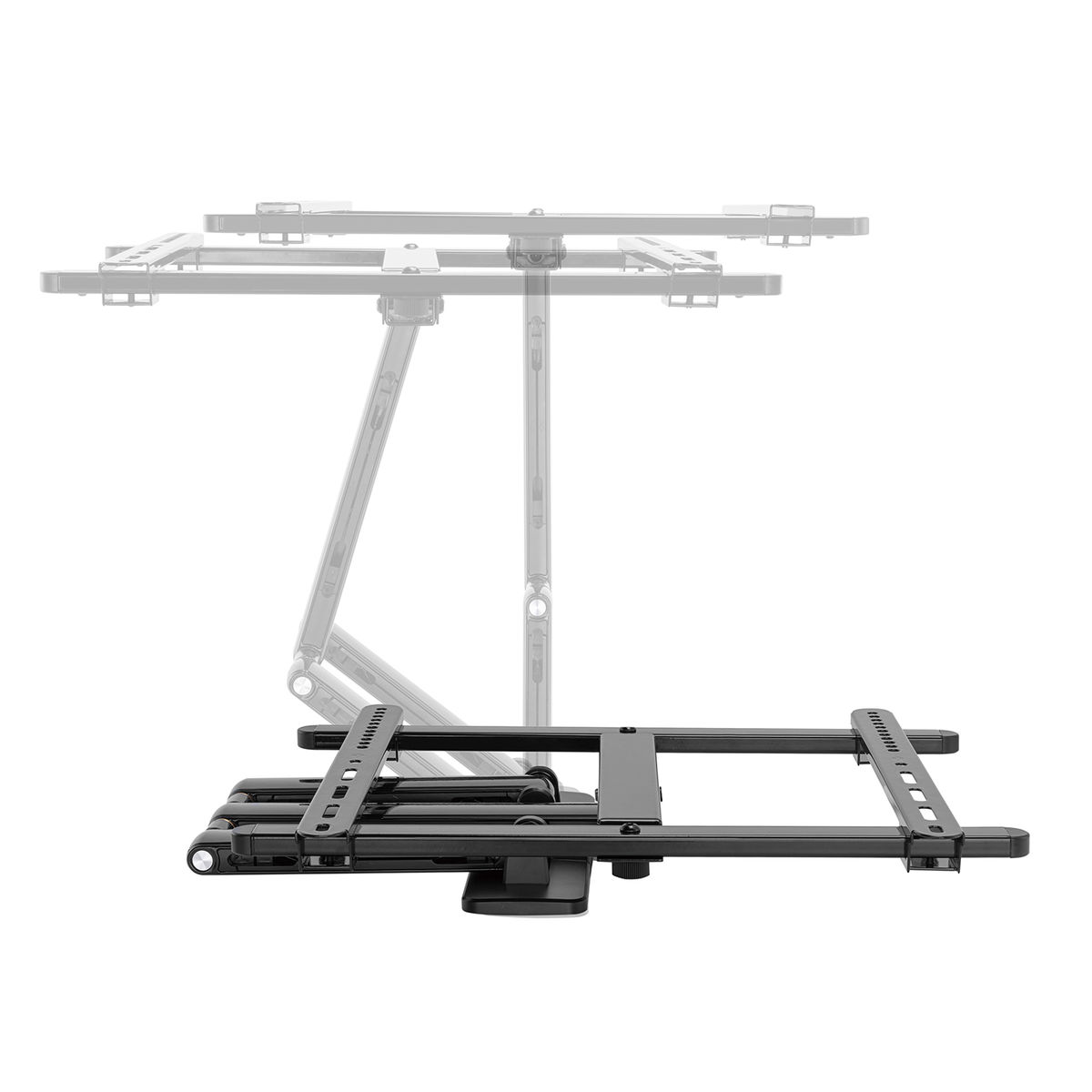 Black TV ceiling mount, with multiple positions shown.