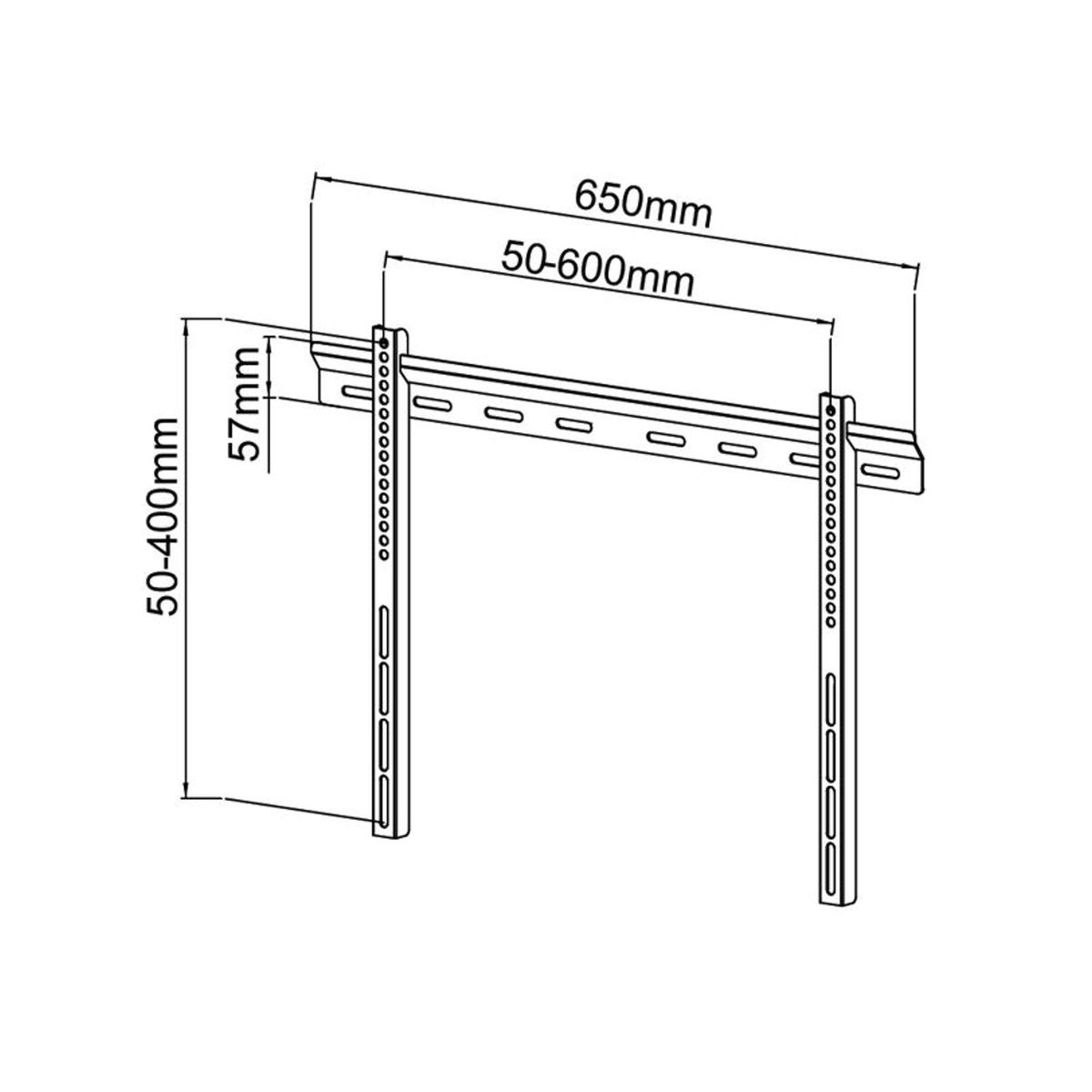 TV wall mount brackets. The brackets are black and show measurements on a white background.