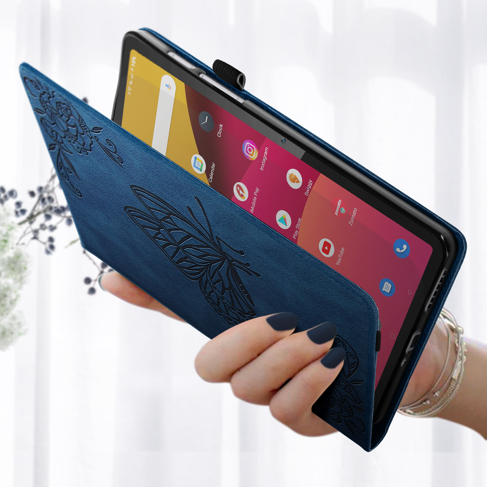 Blau Etui AVIZAR Bookcover Schmetterlingen Klapphülle Kunstleder, mit Series Realme für