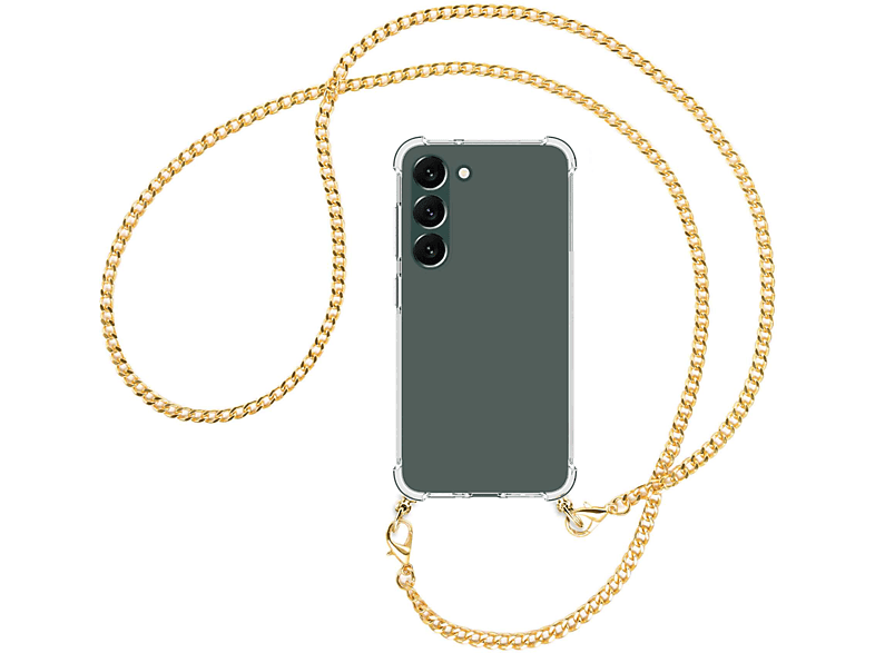 Galaxy MORE Plus, Samsung, S23 Backcover, Kette Metallkette, MTB Umhänge-Hülle mit ENERGY (gold)