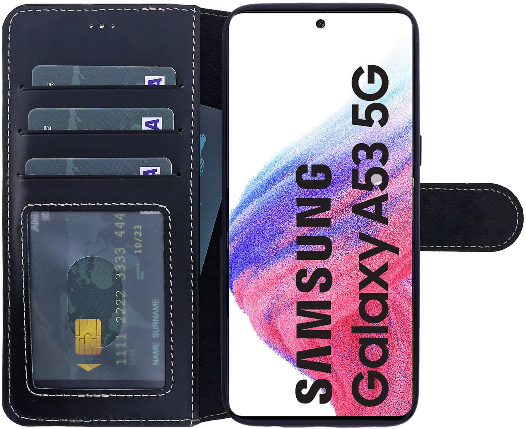 Schwarz Samsung, A53, BURKLEY Leder Handytasche, Galaxy Bookcover,