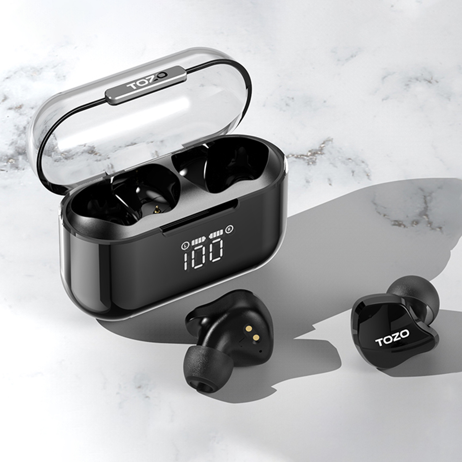 BK, Buds In-ear TWS Schwarz Earbuds Crystal TOZO In-Ear-Kopfhörer Bluetooth Kopfhörer
