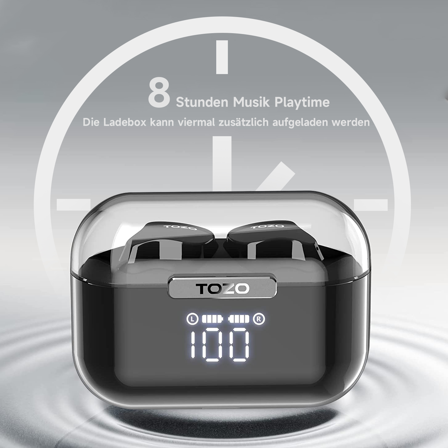 BK, Buds In-ear TWS Schwarz Earbuds Crystal TOZO In-Ear-Kopfhörer Bluetooth Kopfhörer