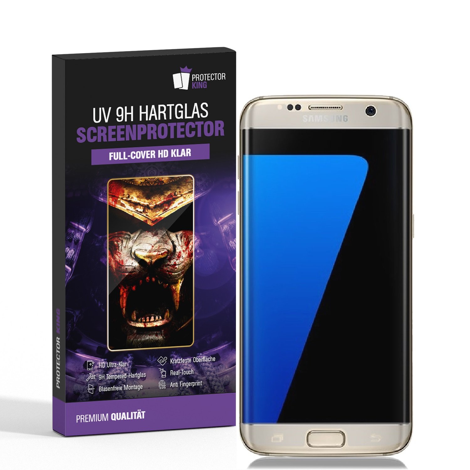 9H Galaxy Samsung PROTECTORKING Schutzglas Hartglas FULL Displayschutzfolie(für UV Edge) 2x 3D KLAR S7 CURVED