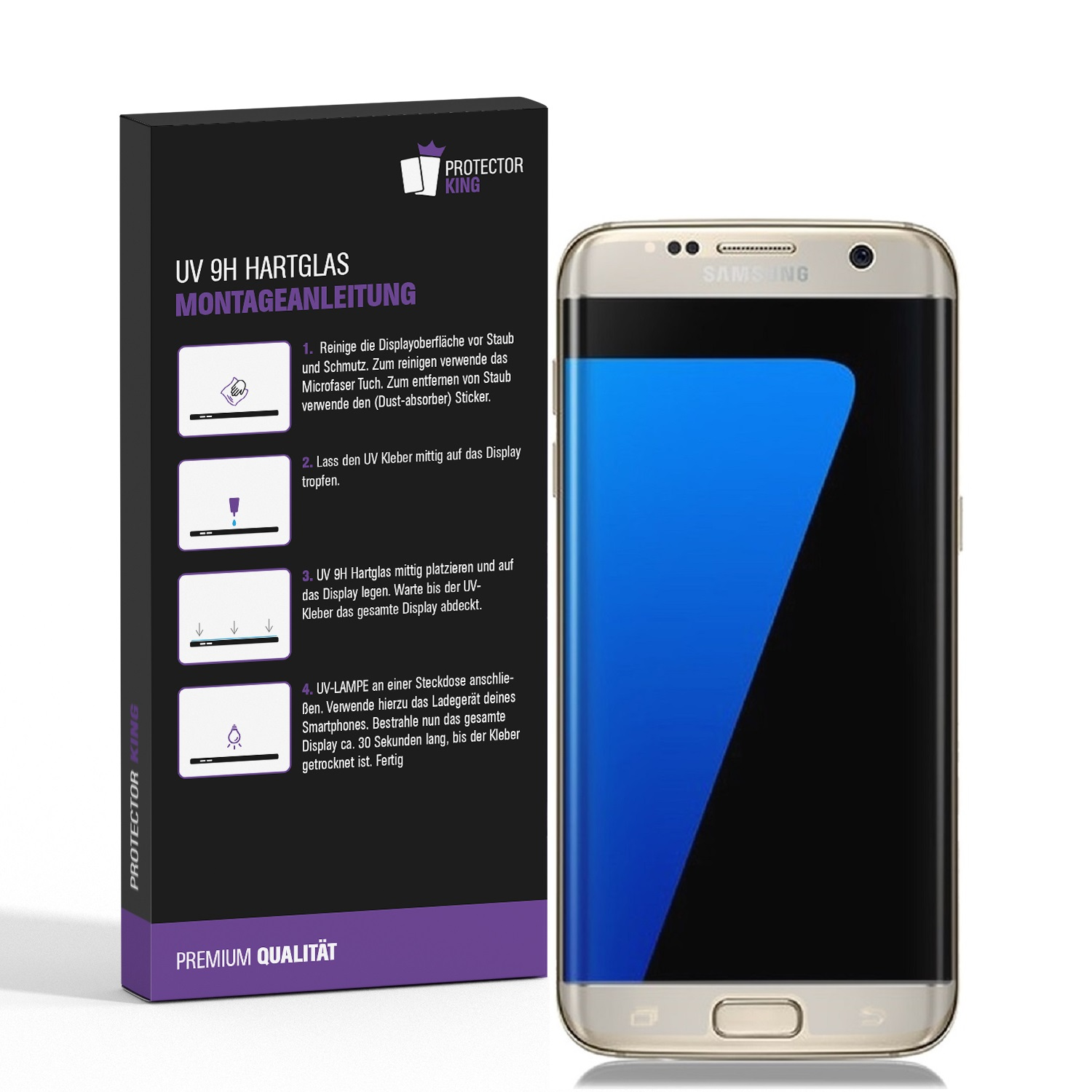 PROTECTORKING 2x UV FULL Hartglas Displayschutzfolie(für KLAR CURVED Samsung S7 Edge) Galaxy 3D Schutzglas 9H