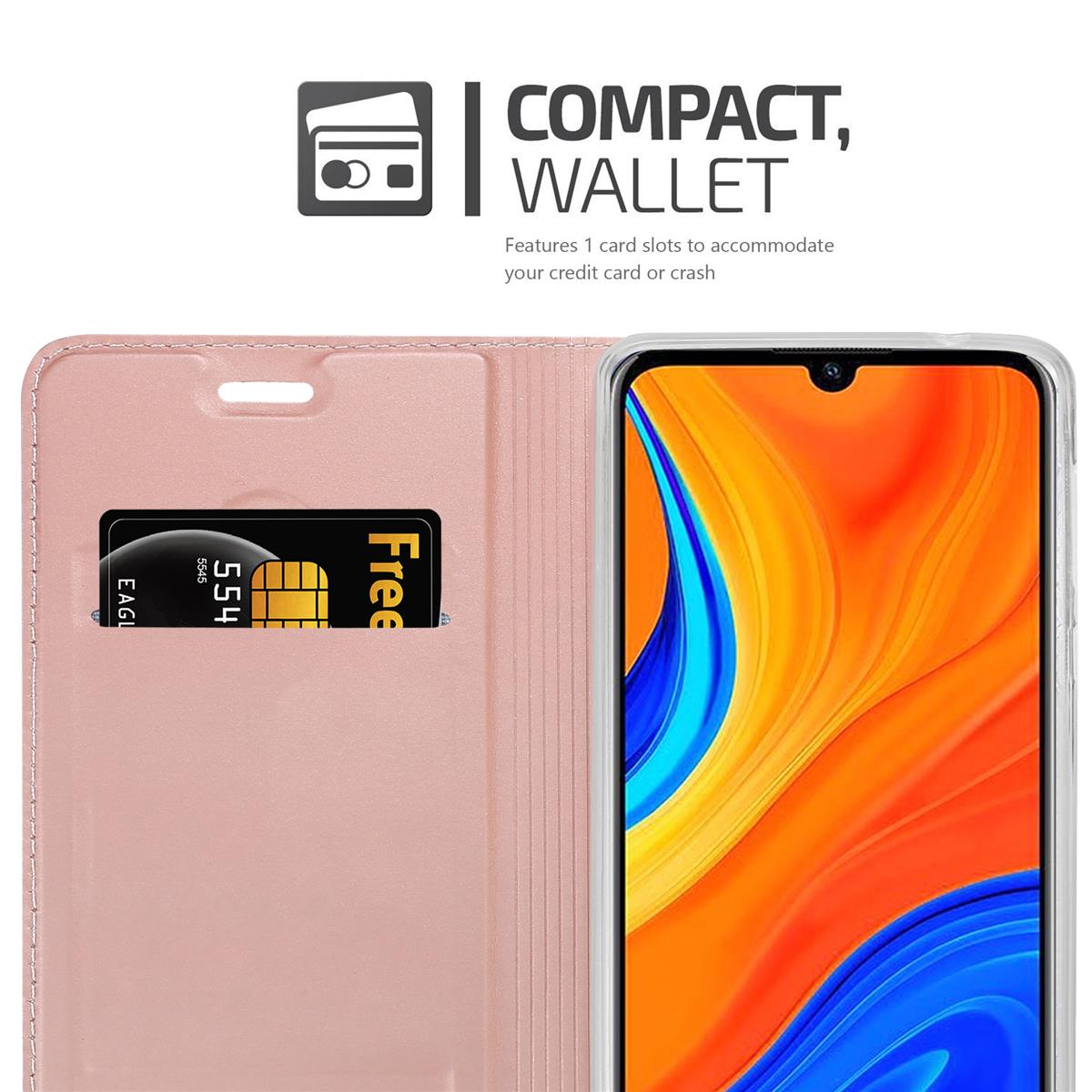Eine Handyhülle mit Kartenfach und Telefon. Der Bildschirm ist orange.