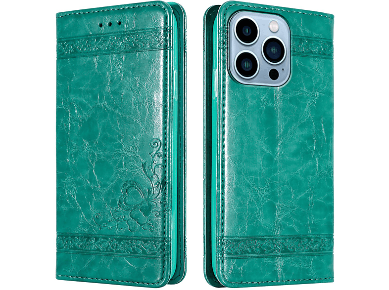 CADORABO Handyhülle mit Ornamenten, Bookcover, Apple, iPhone 13 PRO, Türkis