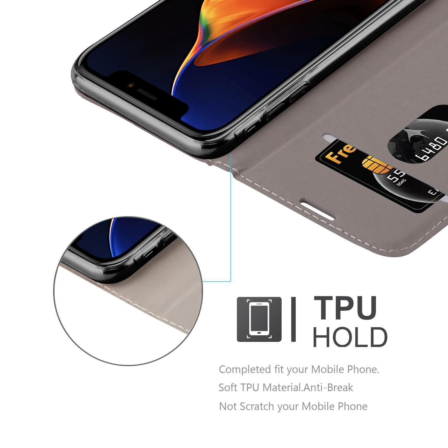 Handyhülle mit Telefon darin. Kreditkarte und SIM-Karte sind sichtbar.