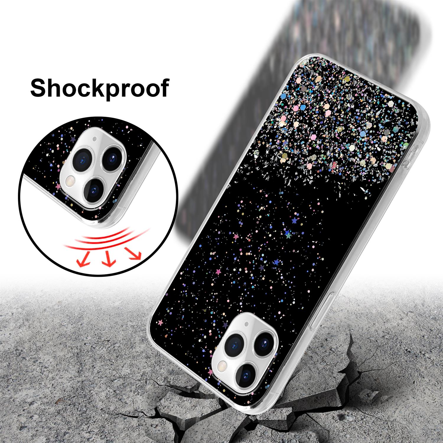 CADORABO Schutzhülle mit Apple, 11, iPhone Glitter funkelnden Schwarz Glitter, Backcover, mit