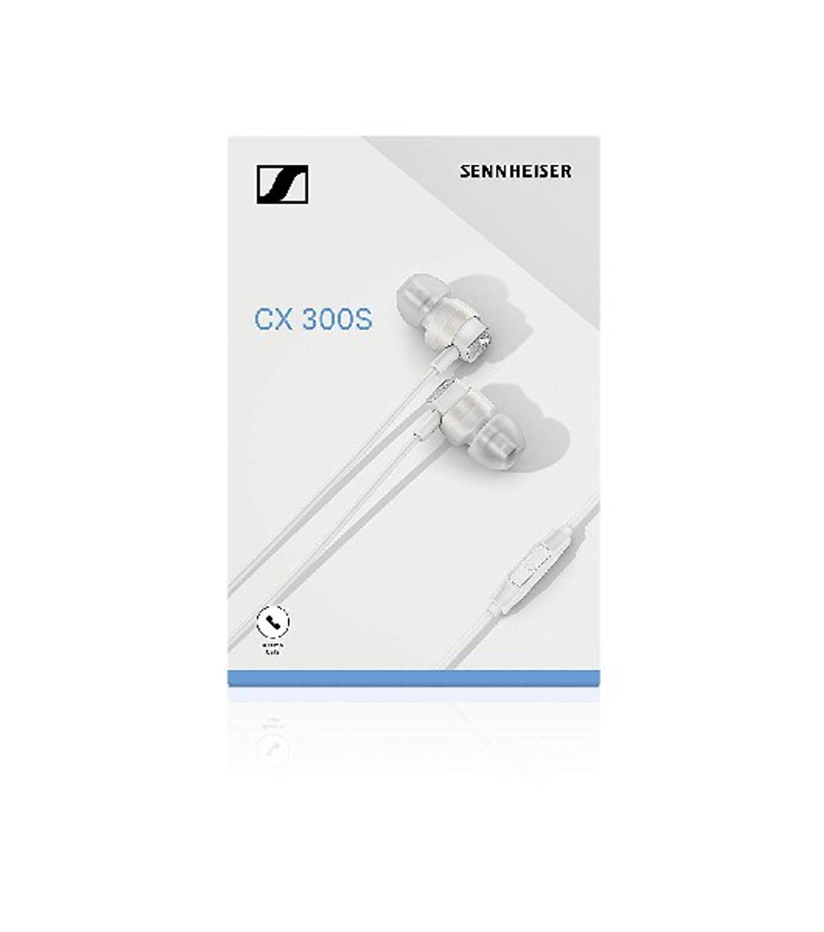 Weiße Sennheiser-Ohrhörer in der Box. Text: CX 300S.
