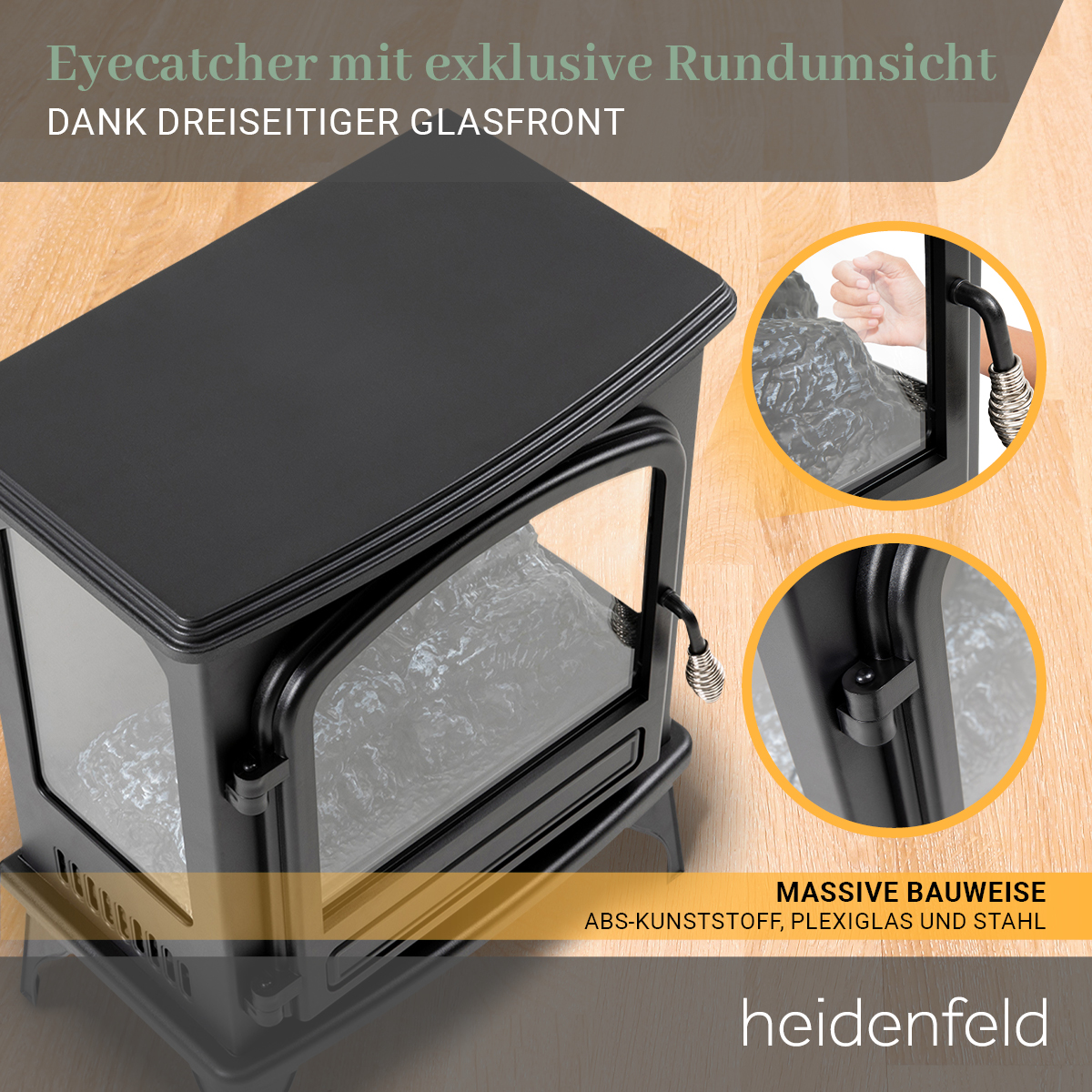 HEIDENFELD EK100 Elektrokamin 30 Raumgröße: m²) Watt, (4200