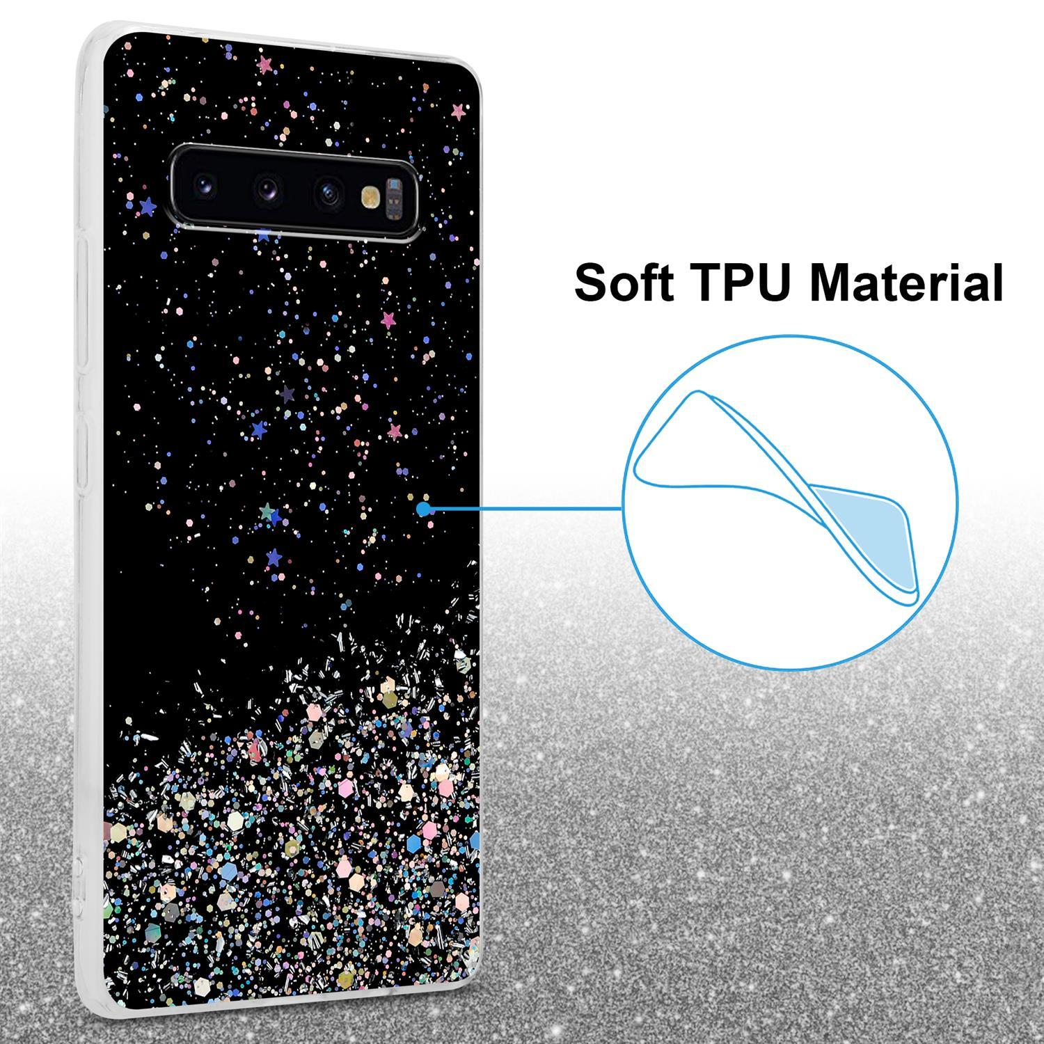 CADORABO Schutzhülle mit funkelnden Glitter, 4G, mit S10 Schwarz Backcover, Glitter Galaxy Samsung