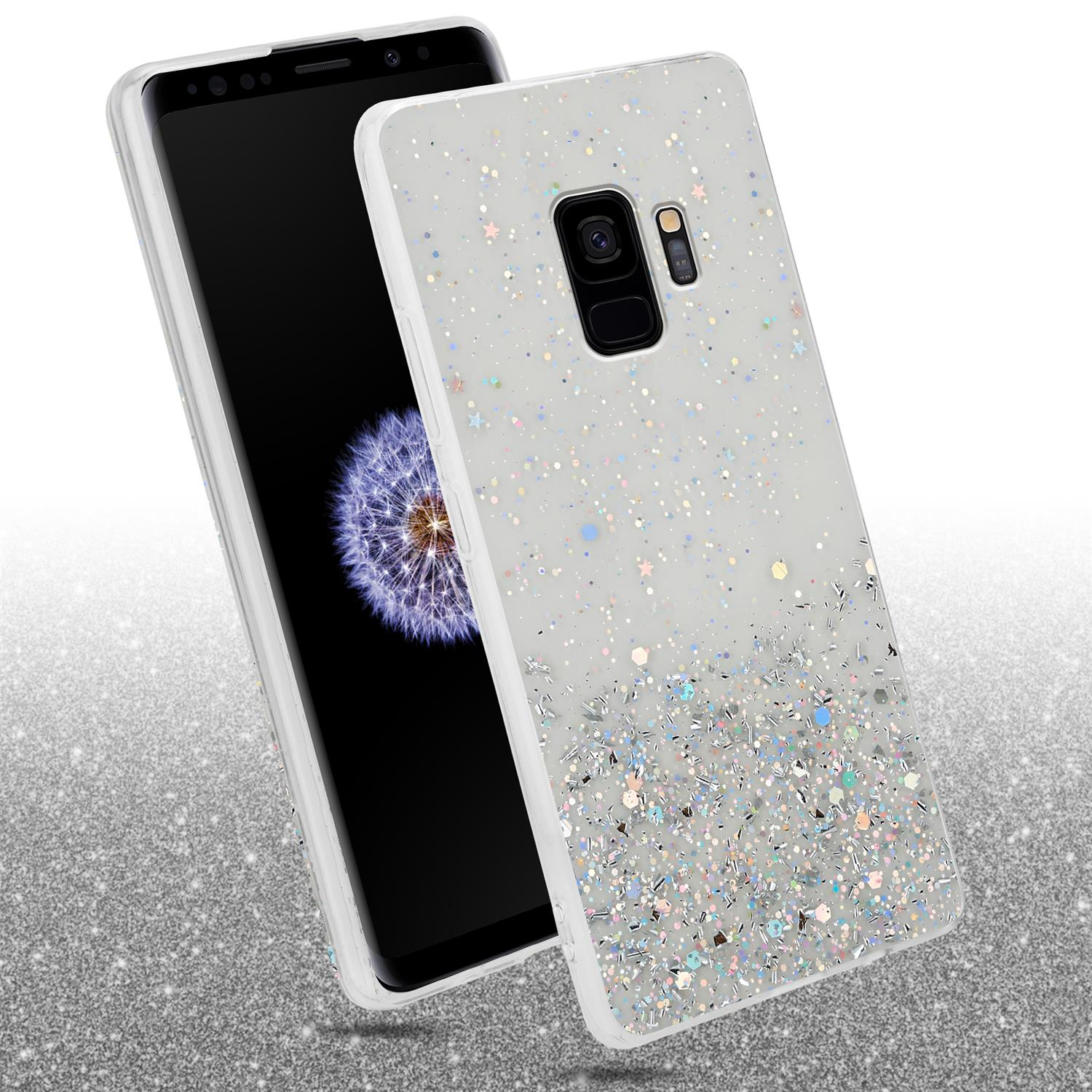Transparent Glitter CADORABO mit Samsung, Galaxy S9, Schutzhülle mit Backcover, Glitter, funkelnden