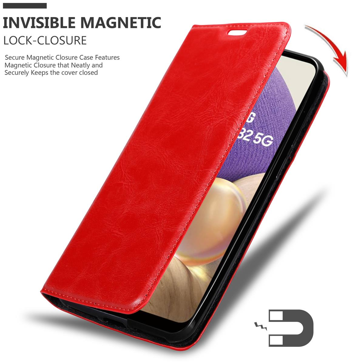 CADORABO Book Bookcover, 4G, A32 Samsung, Magnet, ROT Galaxy Hülle APFEL Invisible