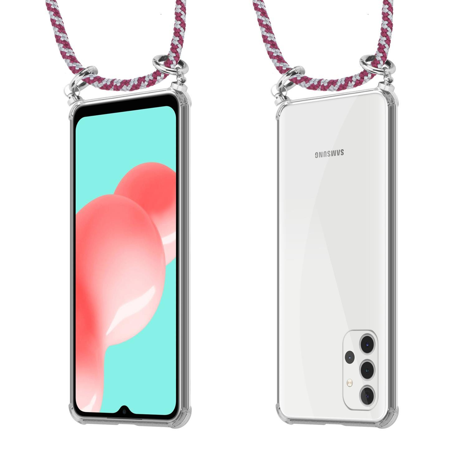 Zwei Telefone in transparenten Hüllen. Eines zeigt ein rosa Design, das andere die Rückseite.