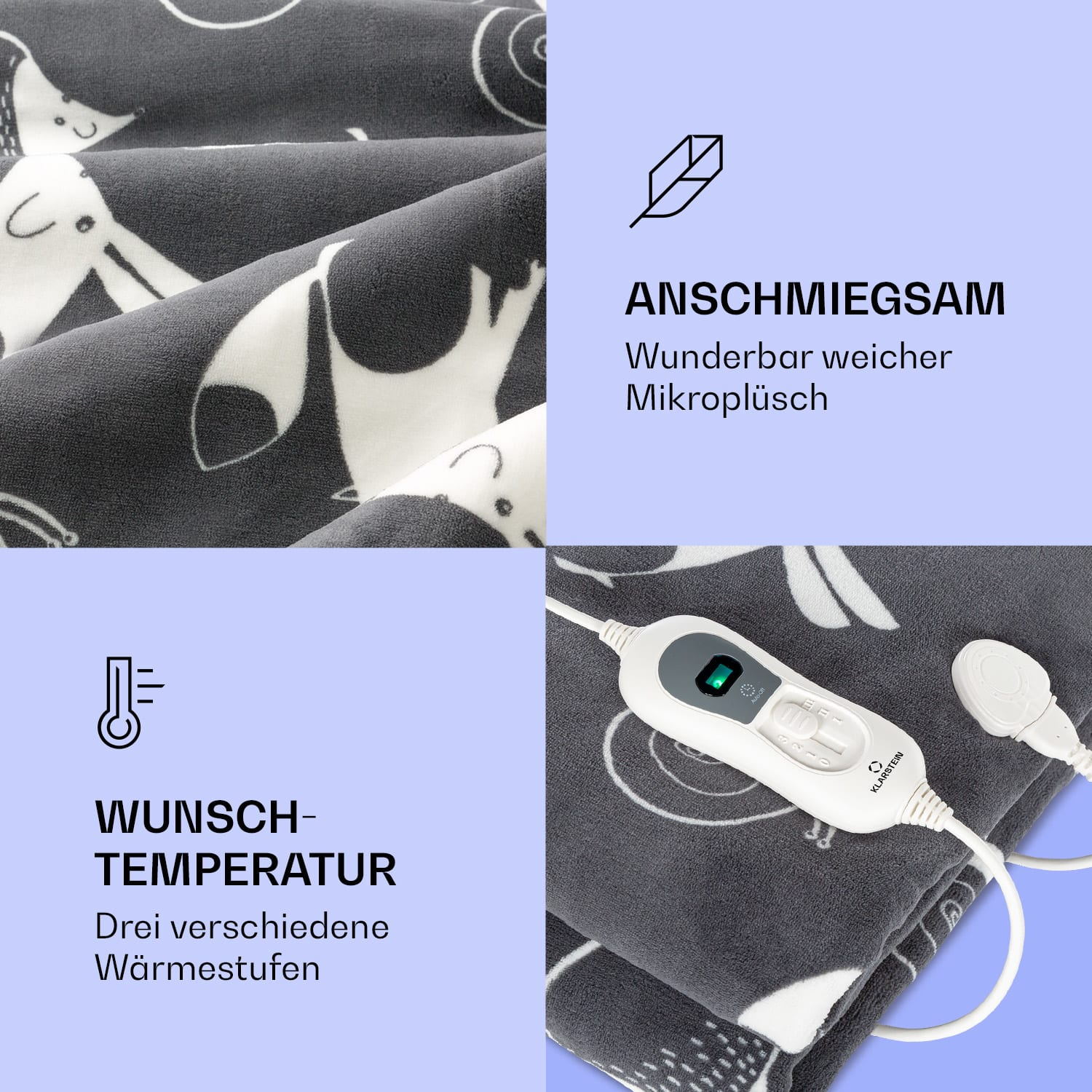 Decke mit Cartoon-Hasen, Digitalanzeige und Bedienfeld.