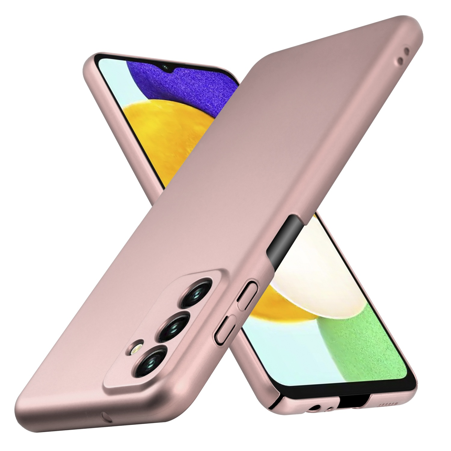 Zwei rosa Handyhüllen. In jeder Hülle befindet sich ein Telefon, die sich überlappen.