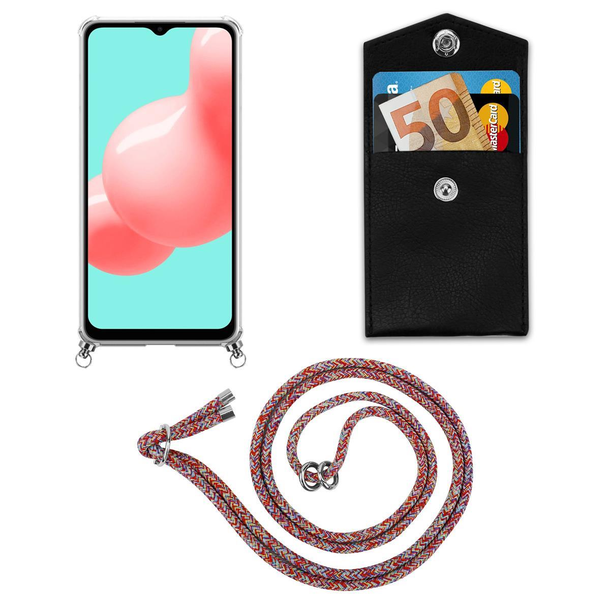 CADORABO Handy Kette Backcover, Samsung, Kordel abnehmbarer A32 4G, mit Hülle, Band Silber PARROT Ringen, Galaxy COLORFUL und