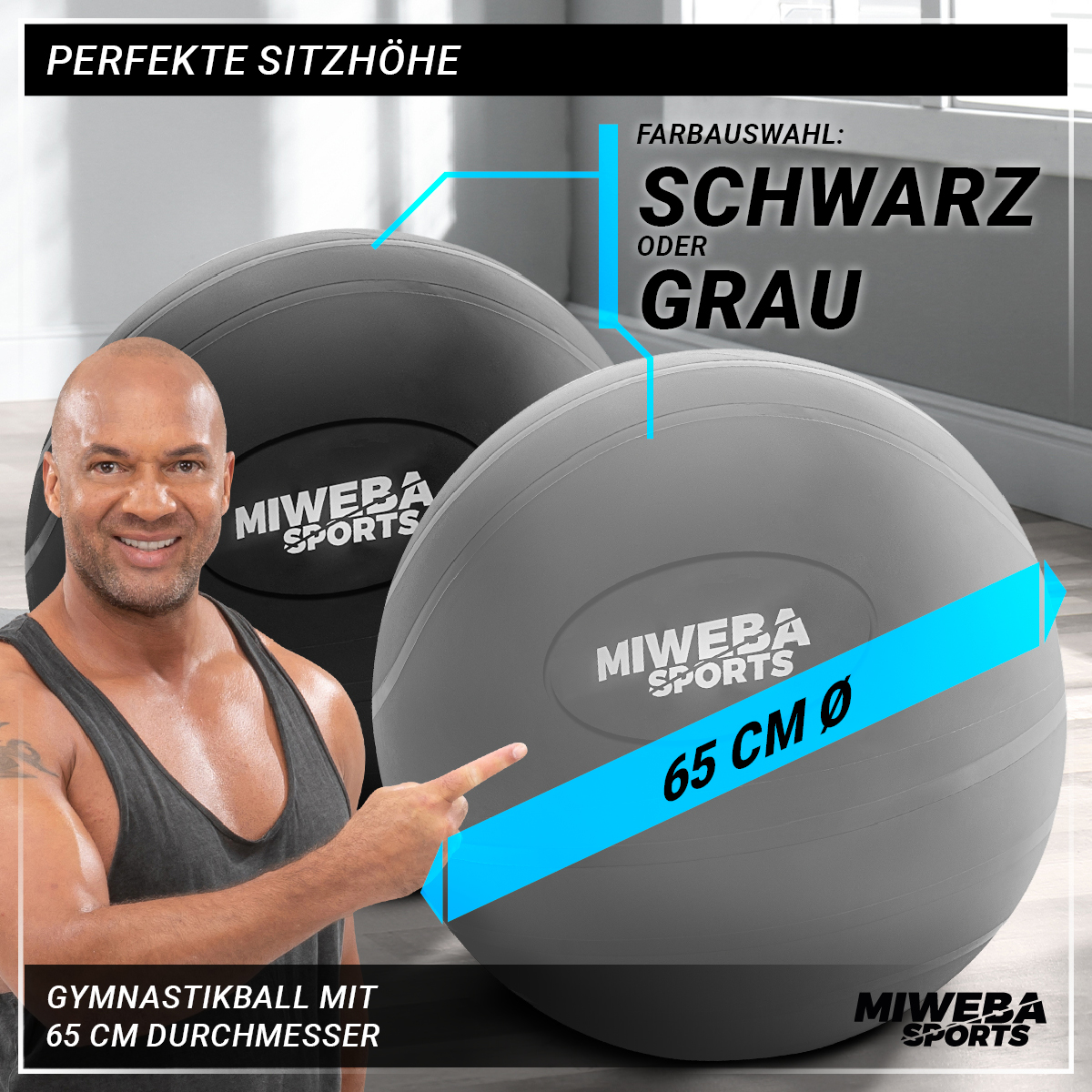 MIWEBA SPORTS GB100 Gymnastikball, grau