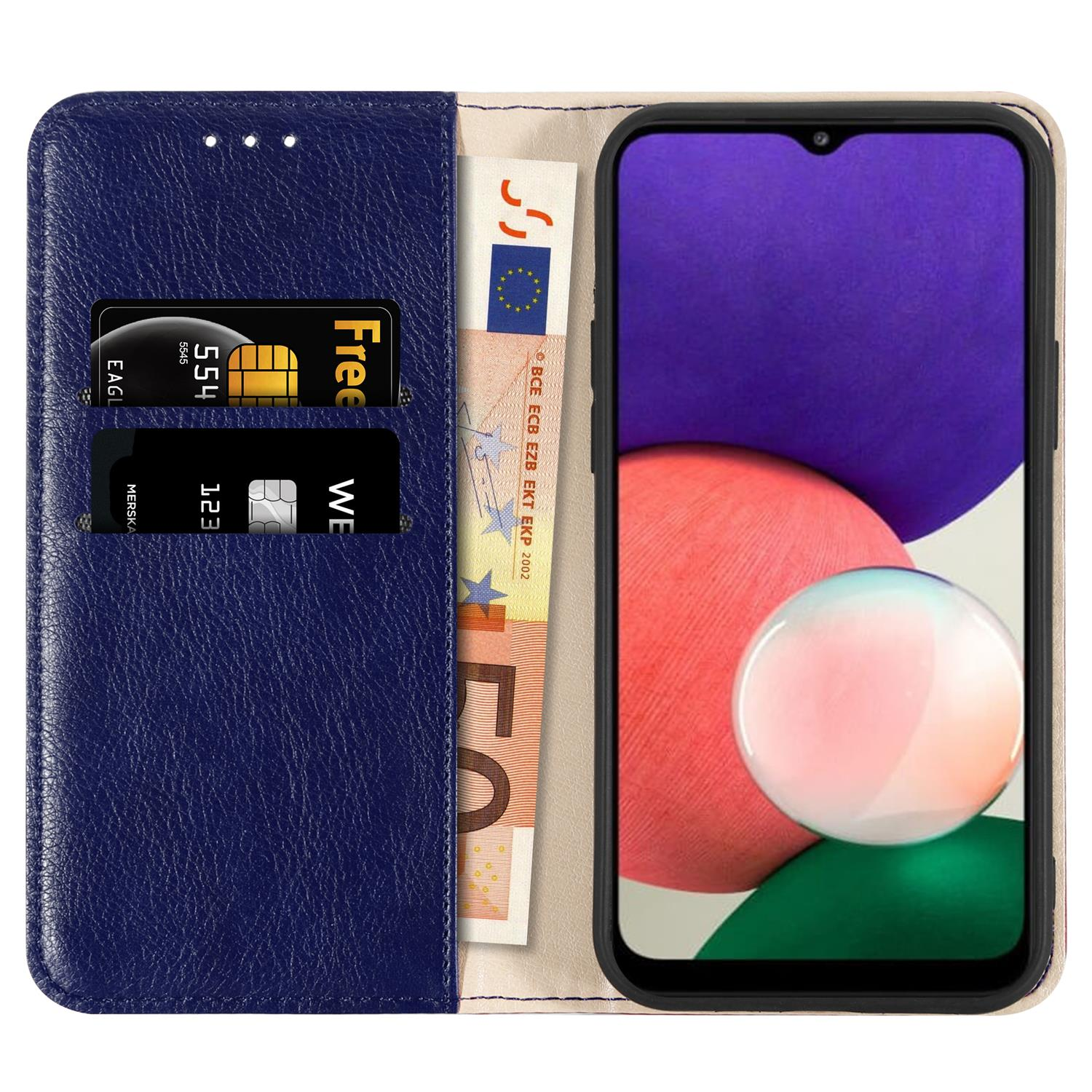 INDIGO Bookcover, 5G, Samsung, mit CADORABO Magnetverschluss, und Standfunktion Galaxy Kartenfächer, BLAU A22 Hülle Book
