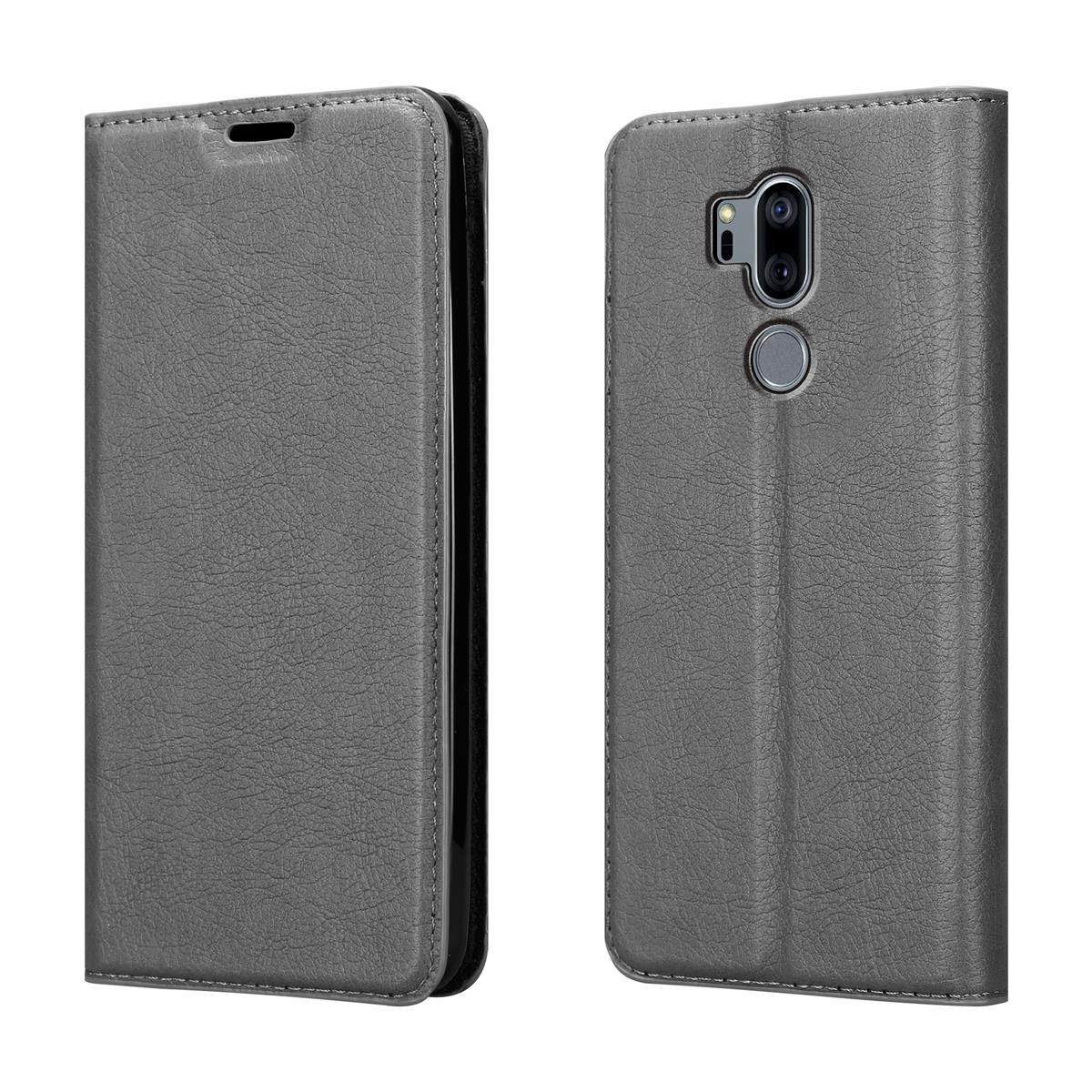 Ein geschlossenes graues Leder-Handycase und das offene Handycase. Das Case befindet sich auf weißem Hintergrund.