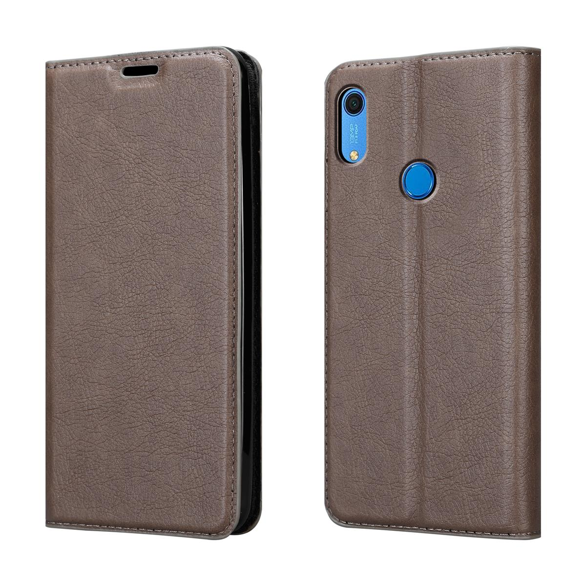Braune Leder-Handyhülle, geöffnet, zeigt die Kamera des Telefons und das Innendesign.