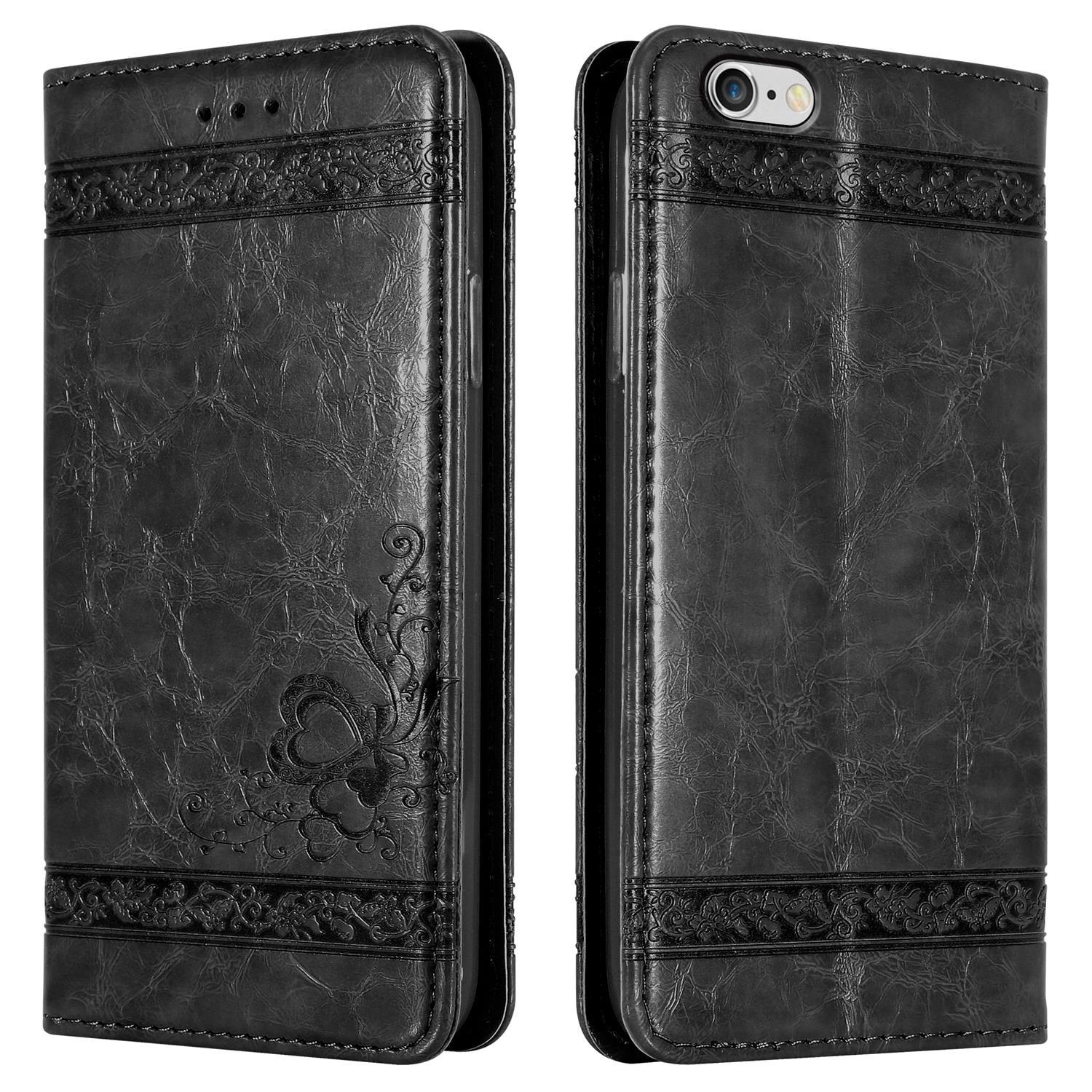 mit Apple, 6S, Ornamenten, Bookcover, Handyhülle CADORABO 6 / iPhone Schwarz