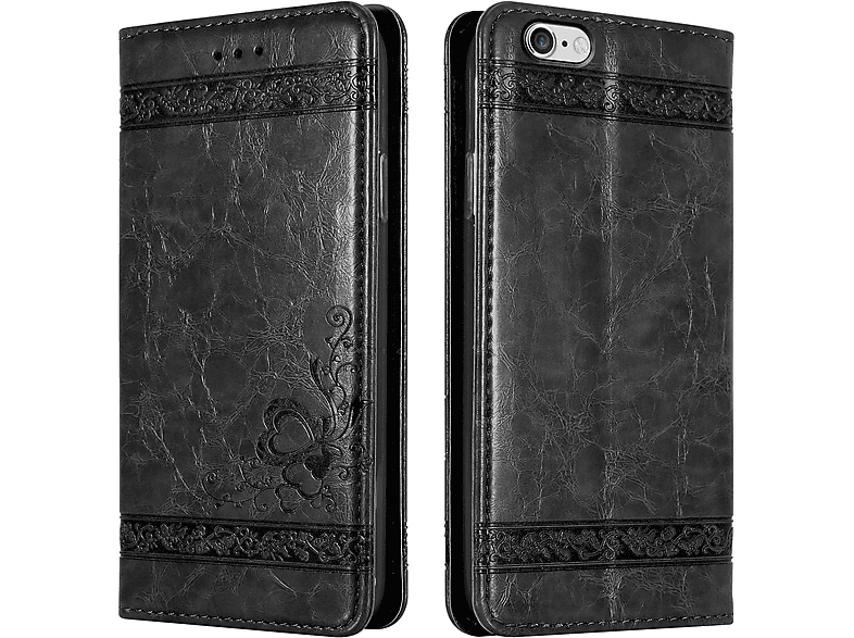 CADORABO Handyhülle mit Ornamenten, iPhone Bookcover, Schwarz Apple, / 6S, 6