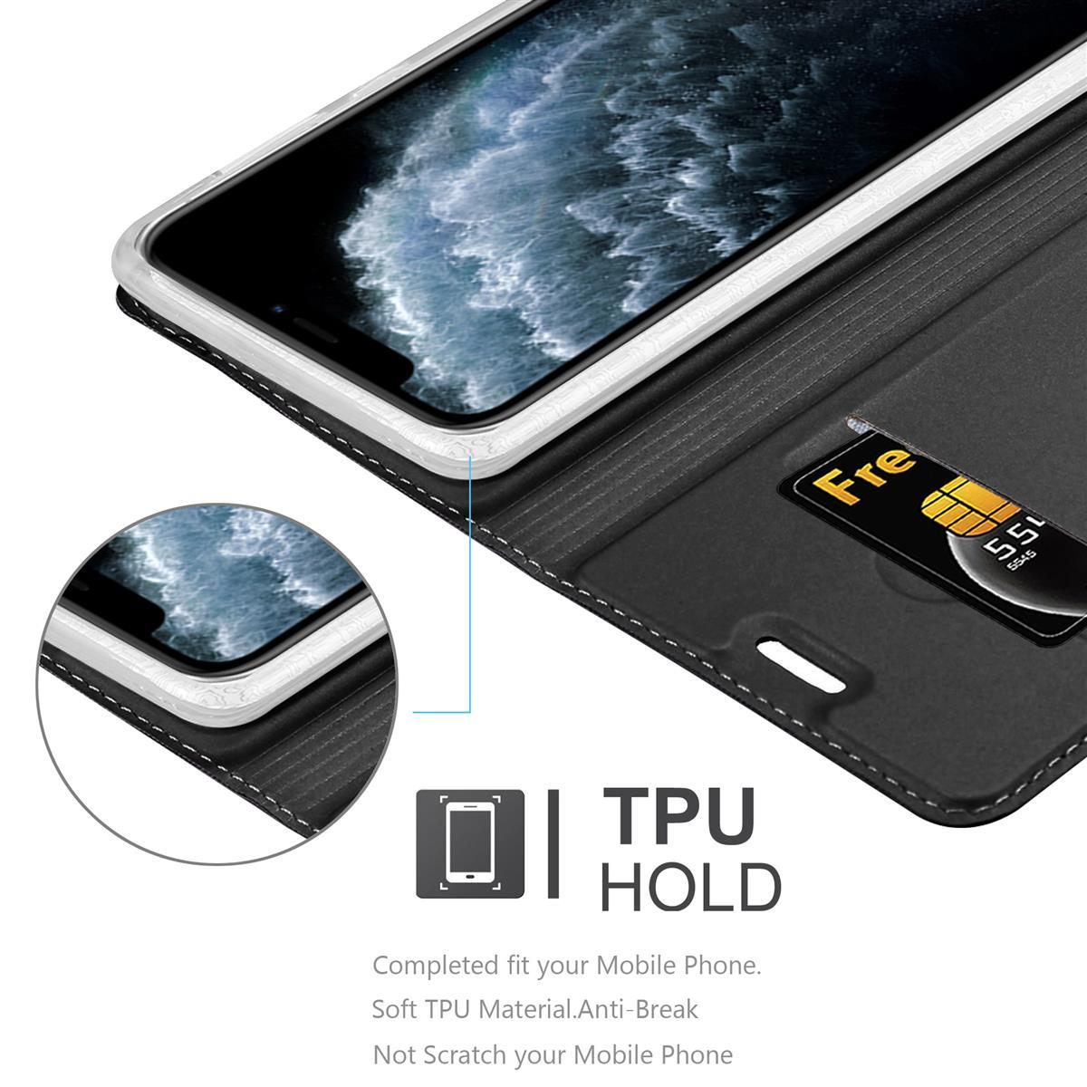 Telefon mit Hülle, die SIM-Karten-Slot zeigt, offen, mit SIM-Karte, und TPU-Text.