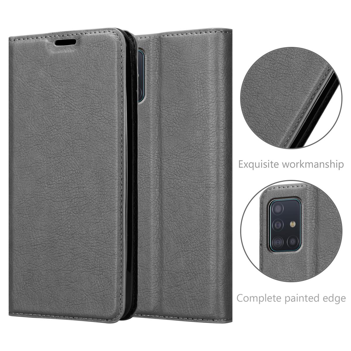 Eine geschlossene graue Handyhülle mit exquisitem Design und vollständig lackierter Kante, mit Details.