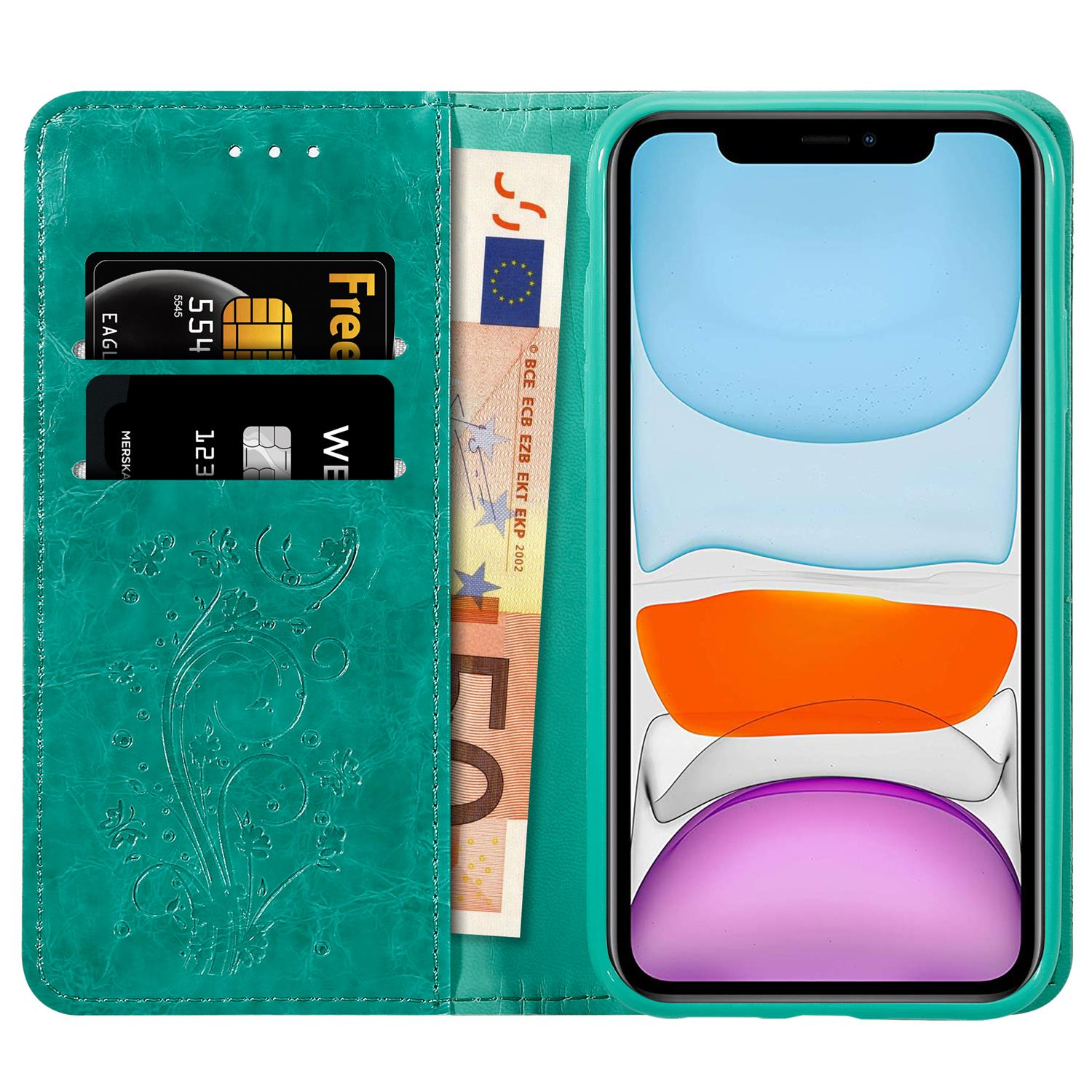 CADORABO Handyhülle mit Ornamenten, Bookcover, Türkis iPhone Apple, 11