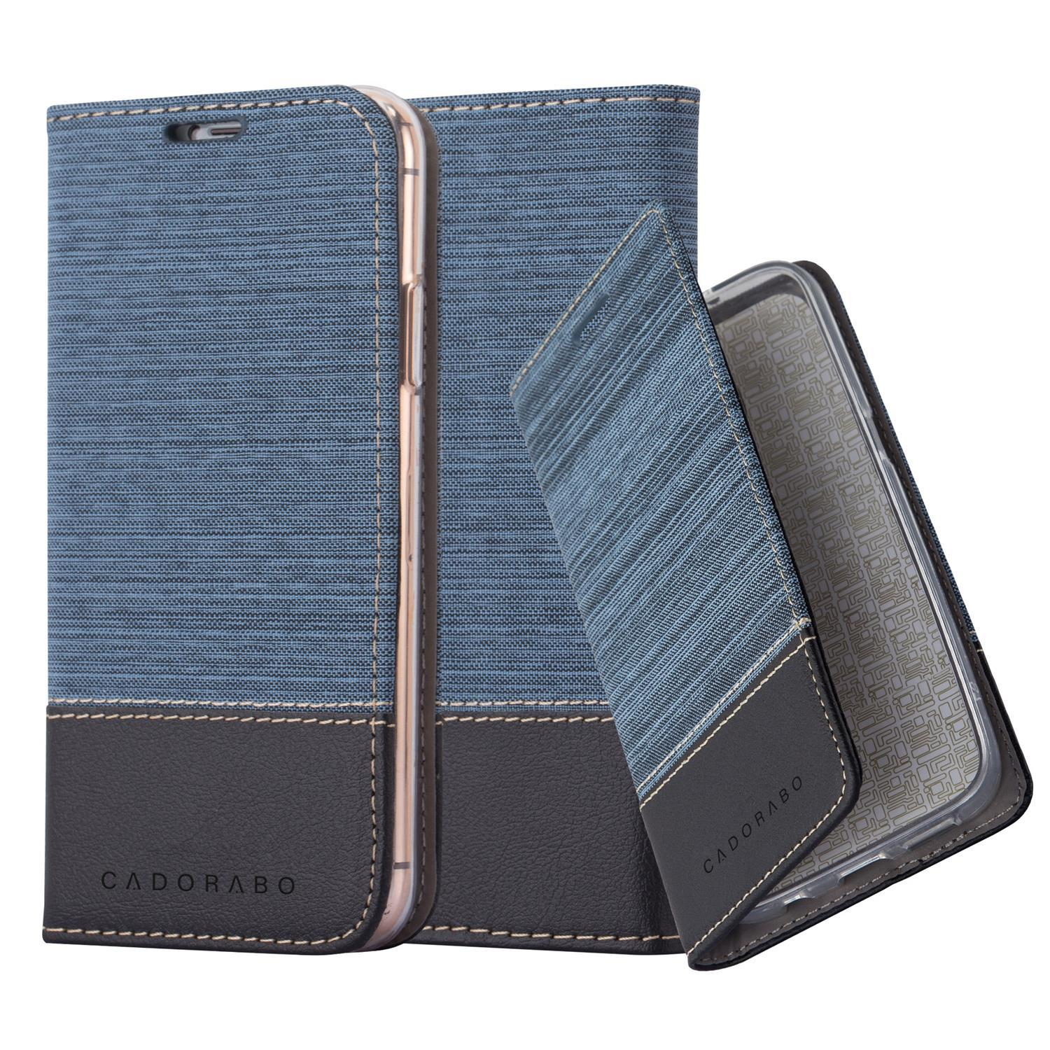 Blau-schwarze Handyhülle, offen und geschlossen.